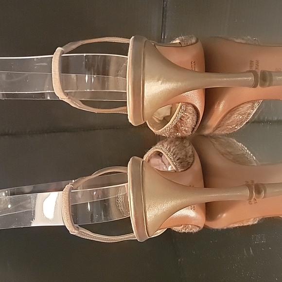 RENE' CAOVILLA  beige leather satin pony hair rinestones  sz 36.5  kitten heels - Picture 6 of 13